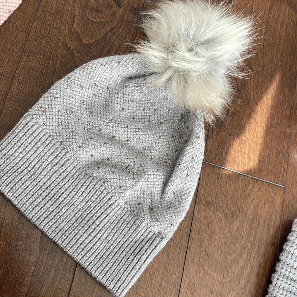 LAUREN Ralph Lauren - Birdseye Metallic and Beaded Beanie Grey